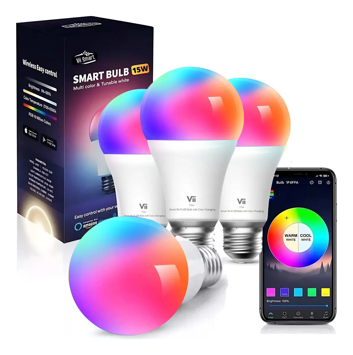Bombillo Wifi Inteligente Rgb Led Google Home Siri Alexa 15w multicolor/rgb