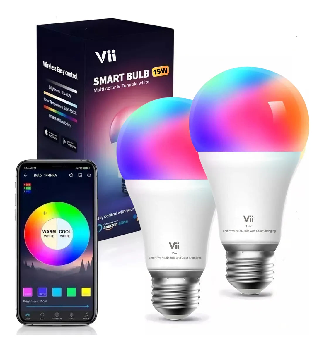 Bombillo Wifi Inteligente Rgb Led Google Home Siri Alexa 15w multicolor/rgb